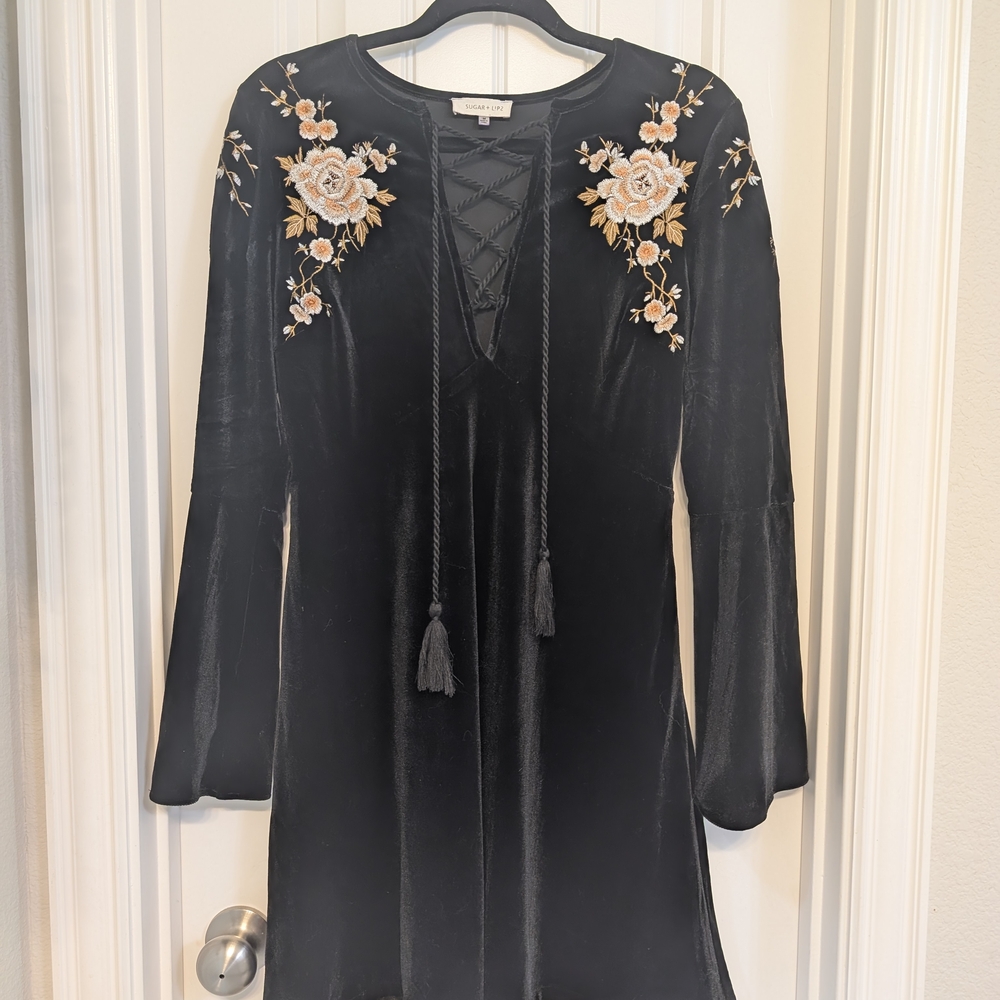Sugarlips Black Dress with Floral Embroidery